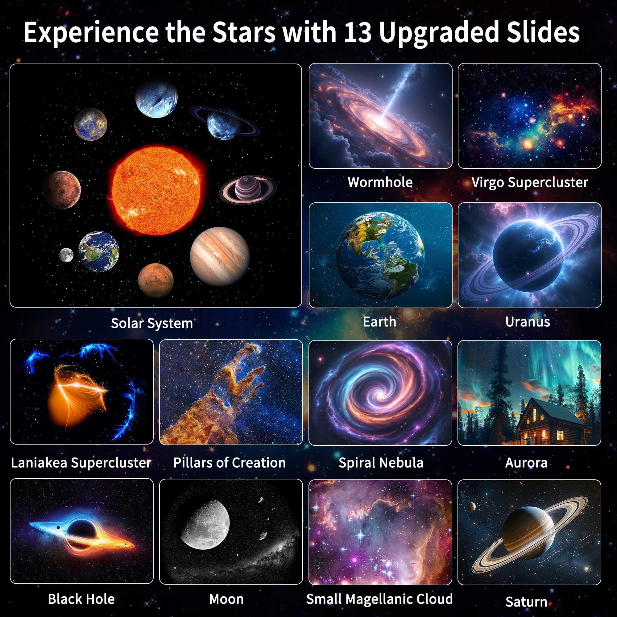 FlyLily Galaxy Projector solar system discs projecting educational space scenes for kids