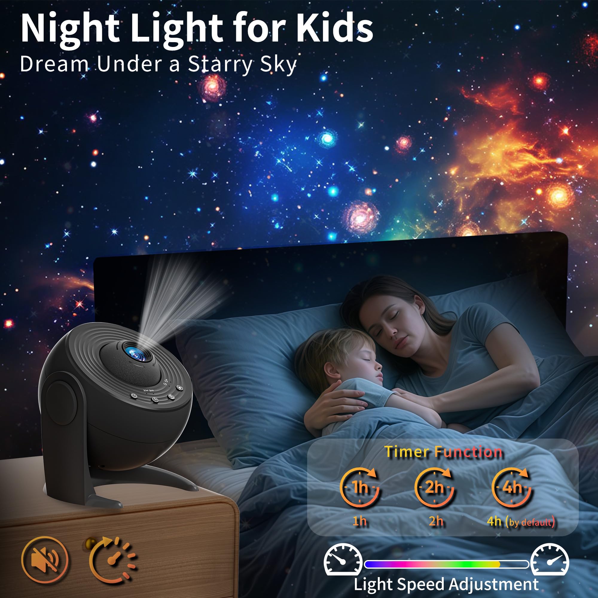 Timing night light auto-off options help create a peaceful sleep space.
