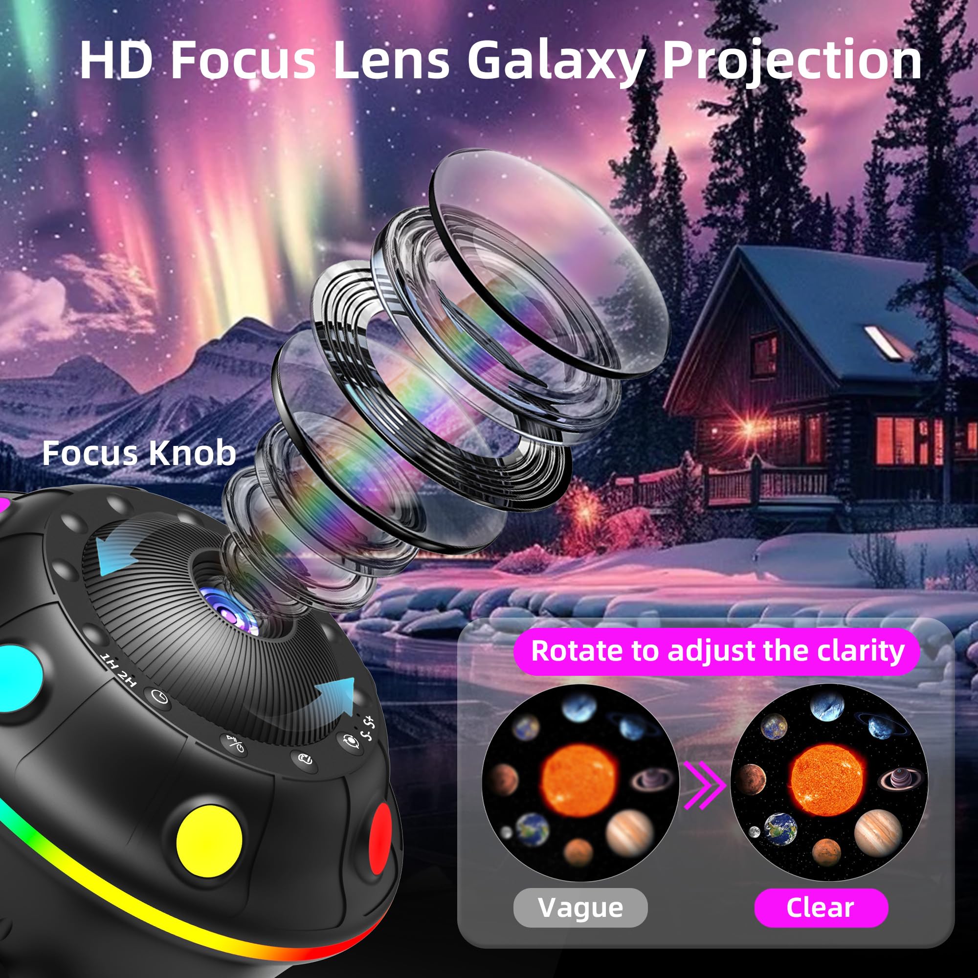 FlyLily UFO Star Projector 13 discs pack displays Moon and planets.