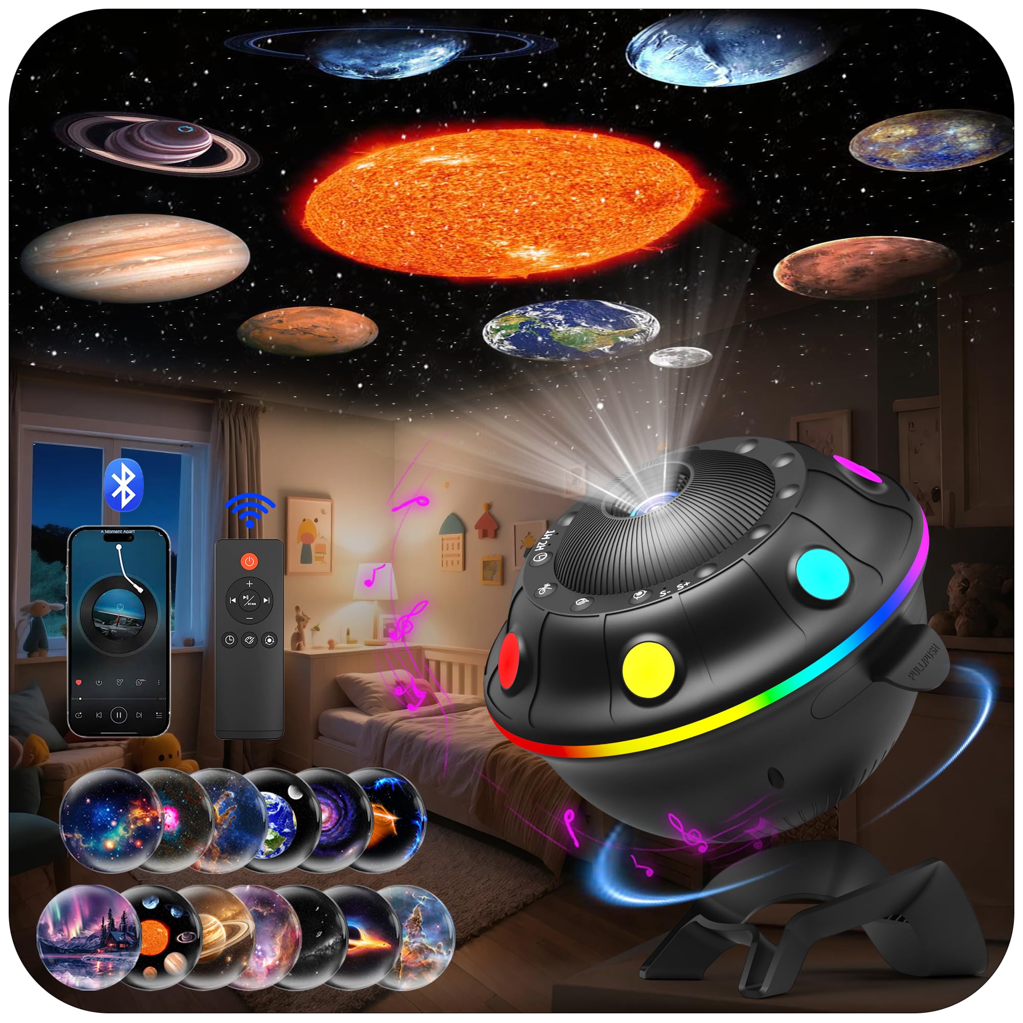 FlyLily UFO Star Projector setup scene for easy placement and immersive star glow.