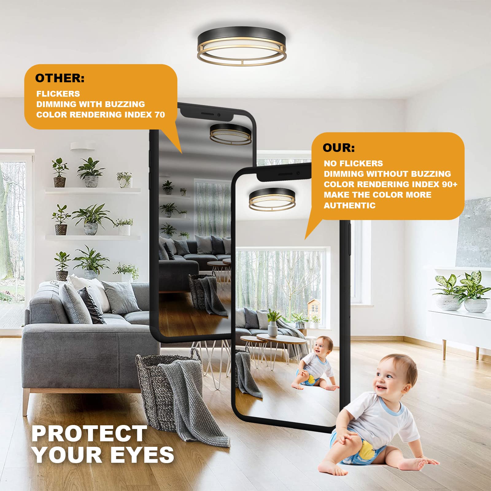 Flynix energy-efficient LED flush mount saves power with long-lasting performance.