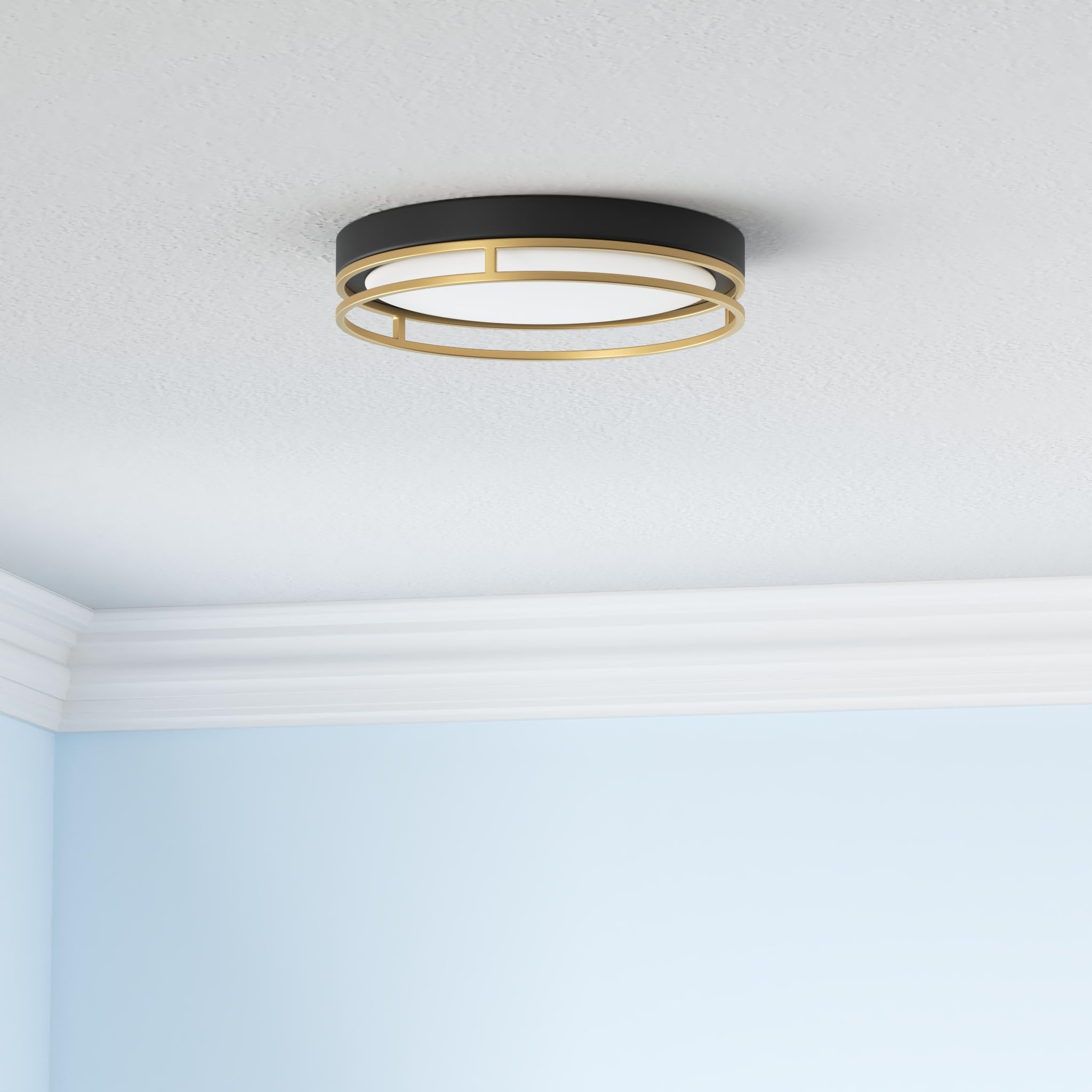 Flynix flush-mount diffuser closeup showing even glow for kitchen and hallway use.