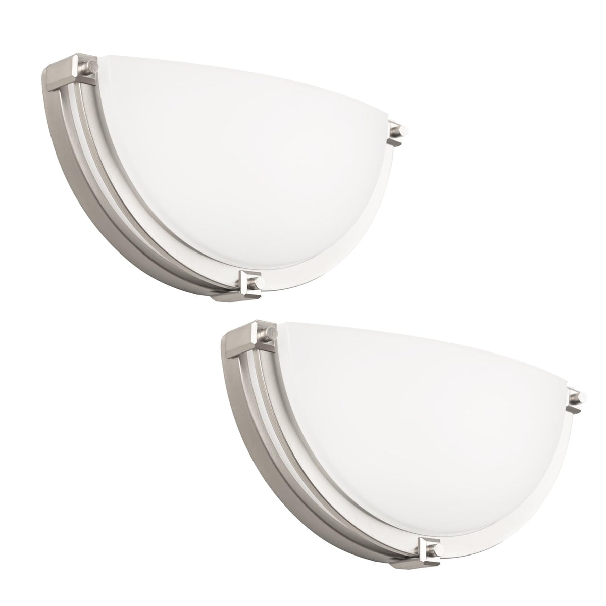 Flynix half moon wall sconce in brushed nickel front view for bathroom vanity lighting.