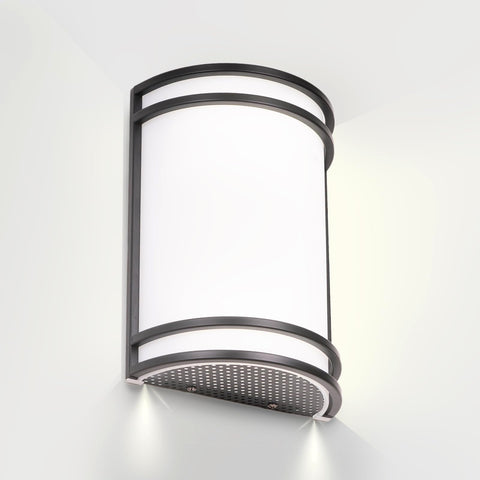 Flynix indoor wall sconce half-cylinder front view; energy-efficient ambient lighting.