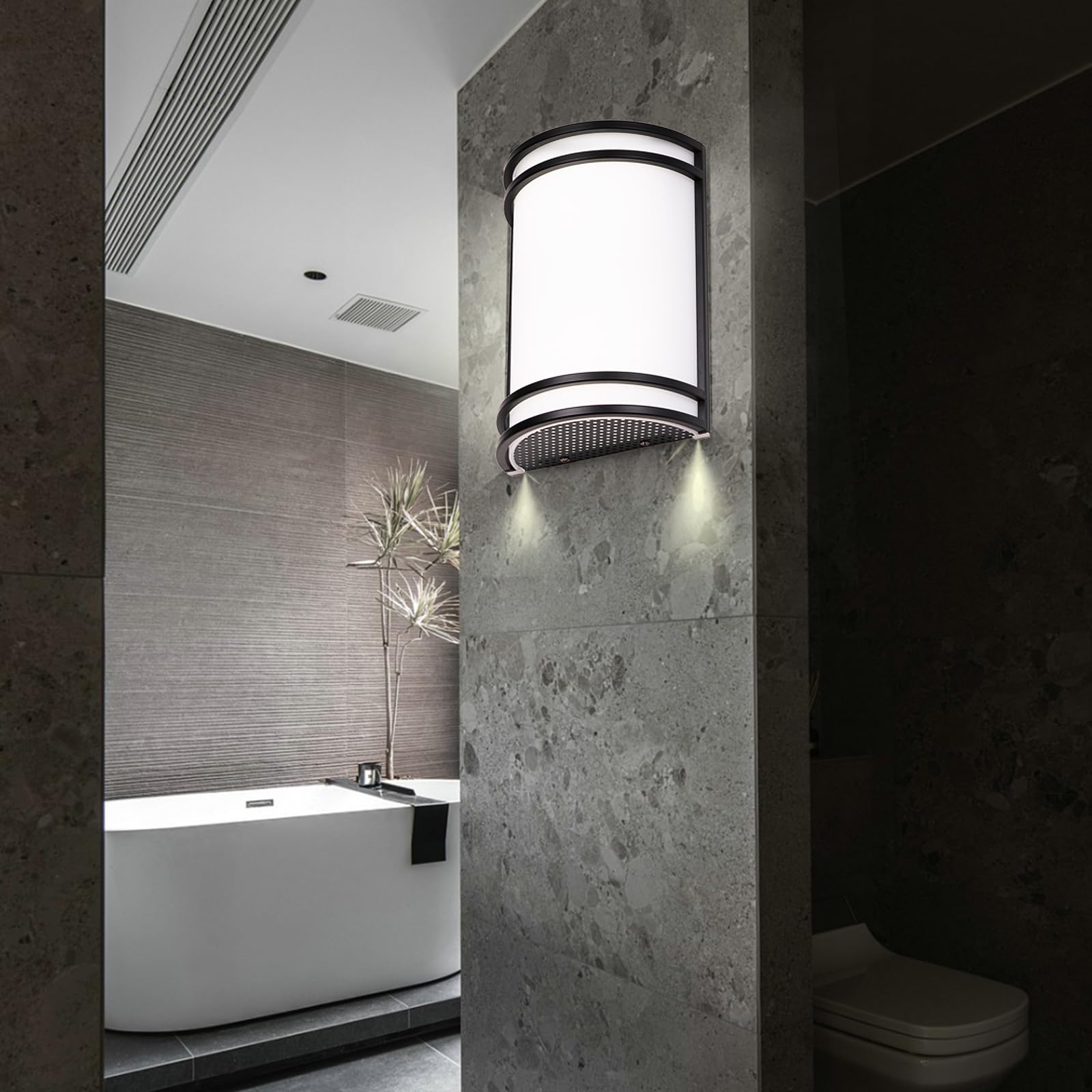 Flynix half-cylinder wall sconce side view; slim modern profile for living rooms.
