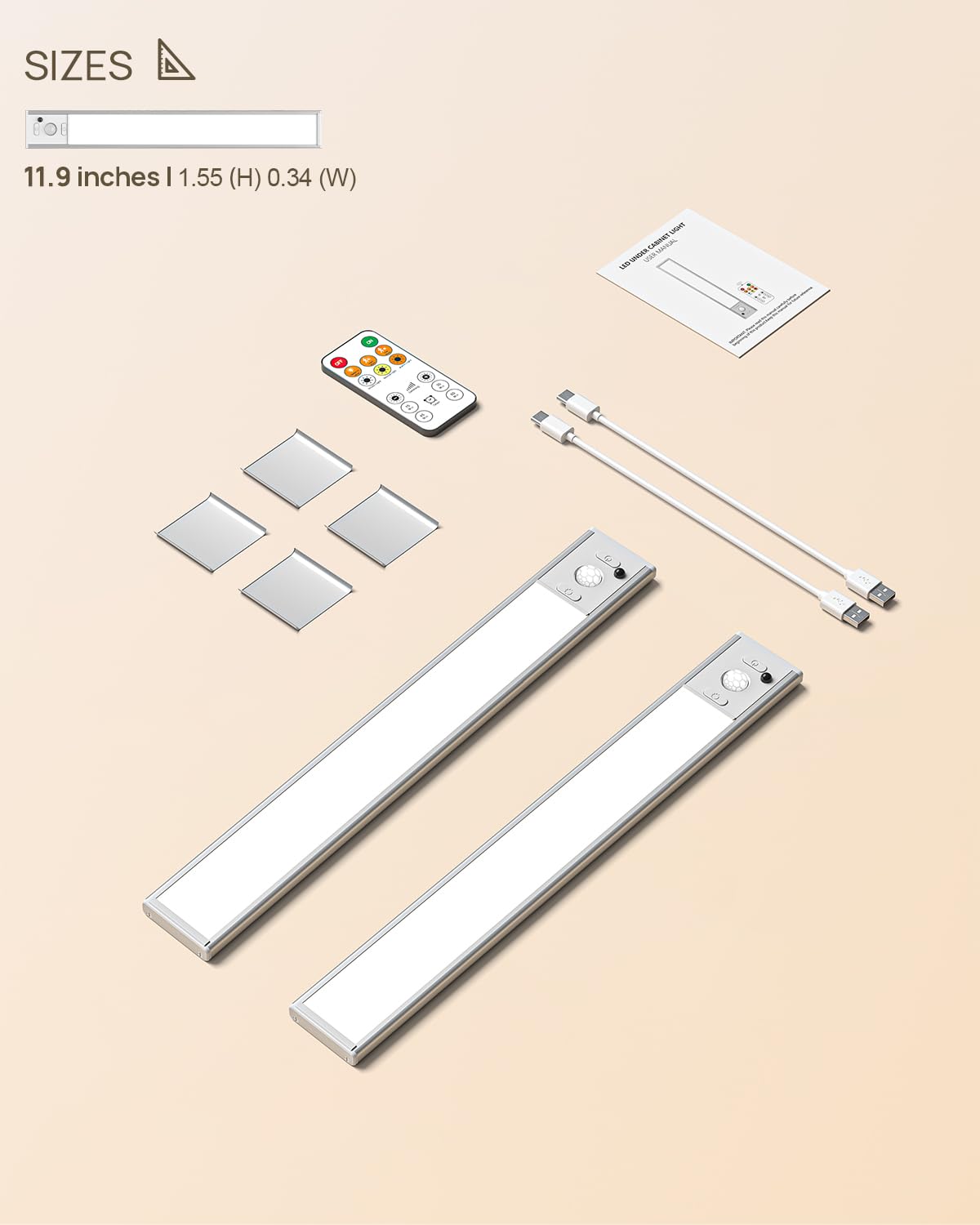 Flysein under-cabinet lighting includes remote control for convenient operation.