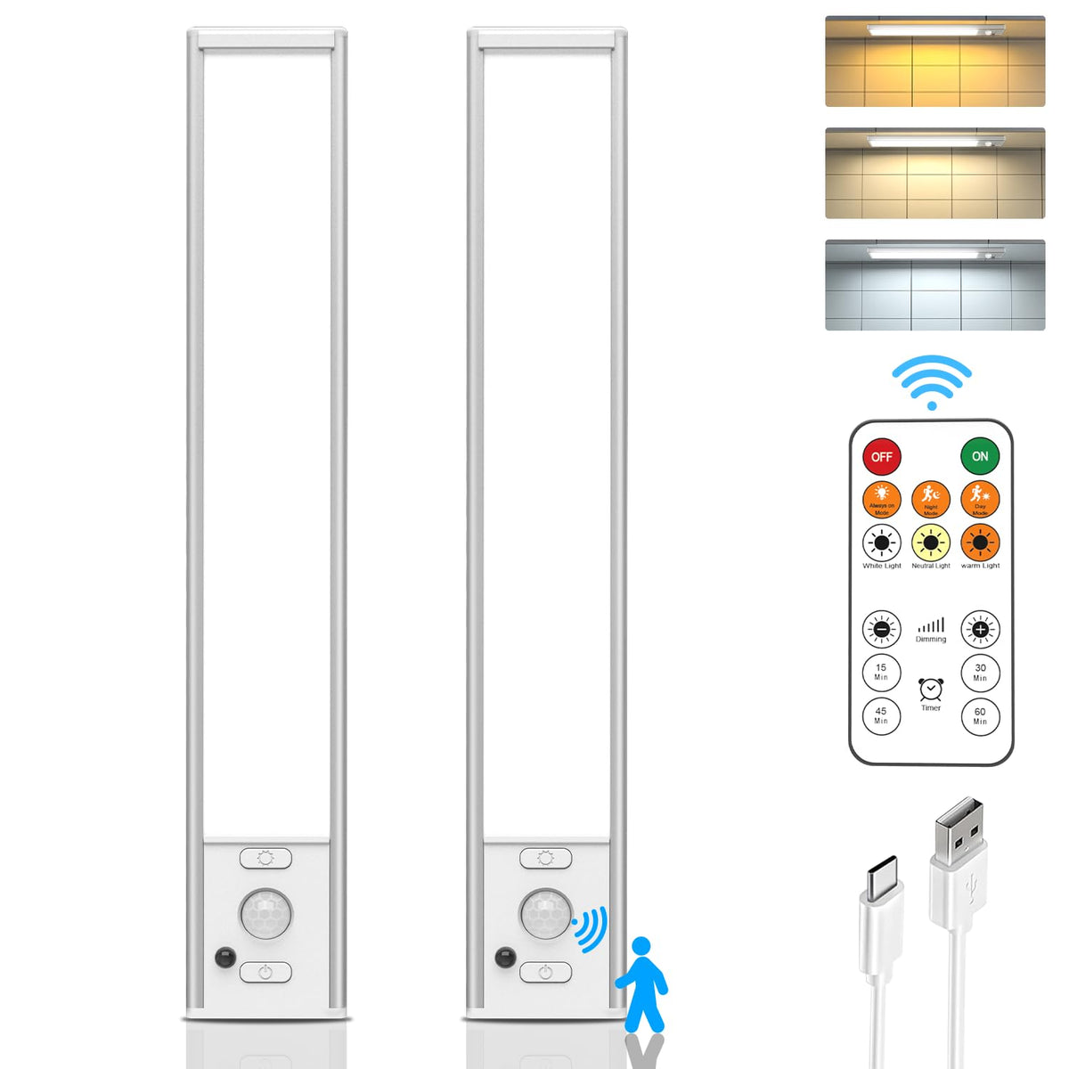 Flysein under cabinet lights with remote control for adjustable brightness in kitchens.
