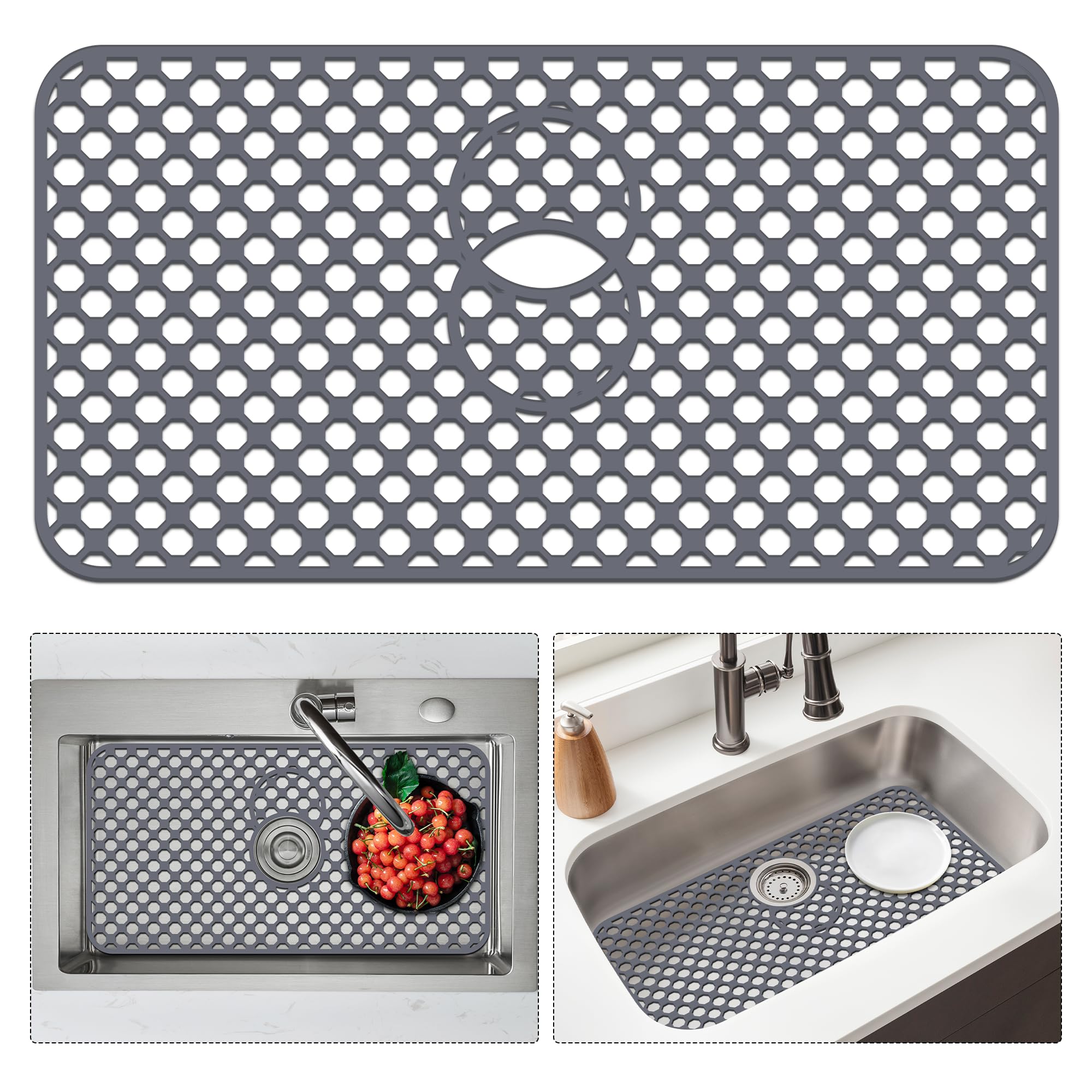 Flytime silicone sink protector with full-coverage 26x14 bottom for farmhouse sinks