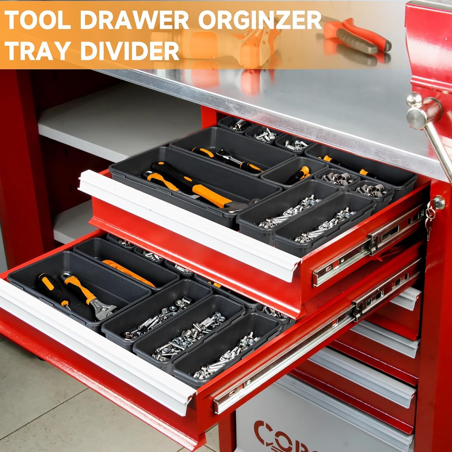 FLYVOLE premium plastic tool tray emphasizes durable construction for long-term storage.