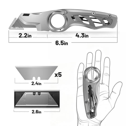 Fmeida folding utility knife enables fast blade swaps with its quick-change system.