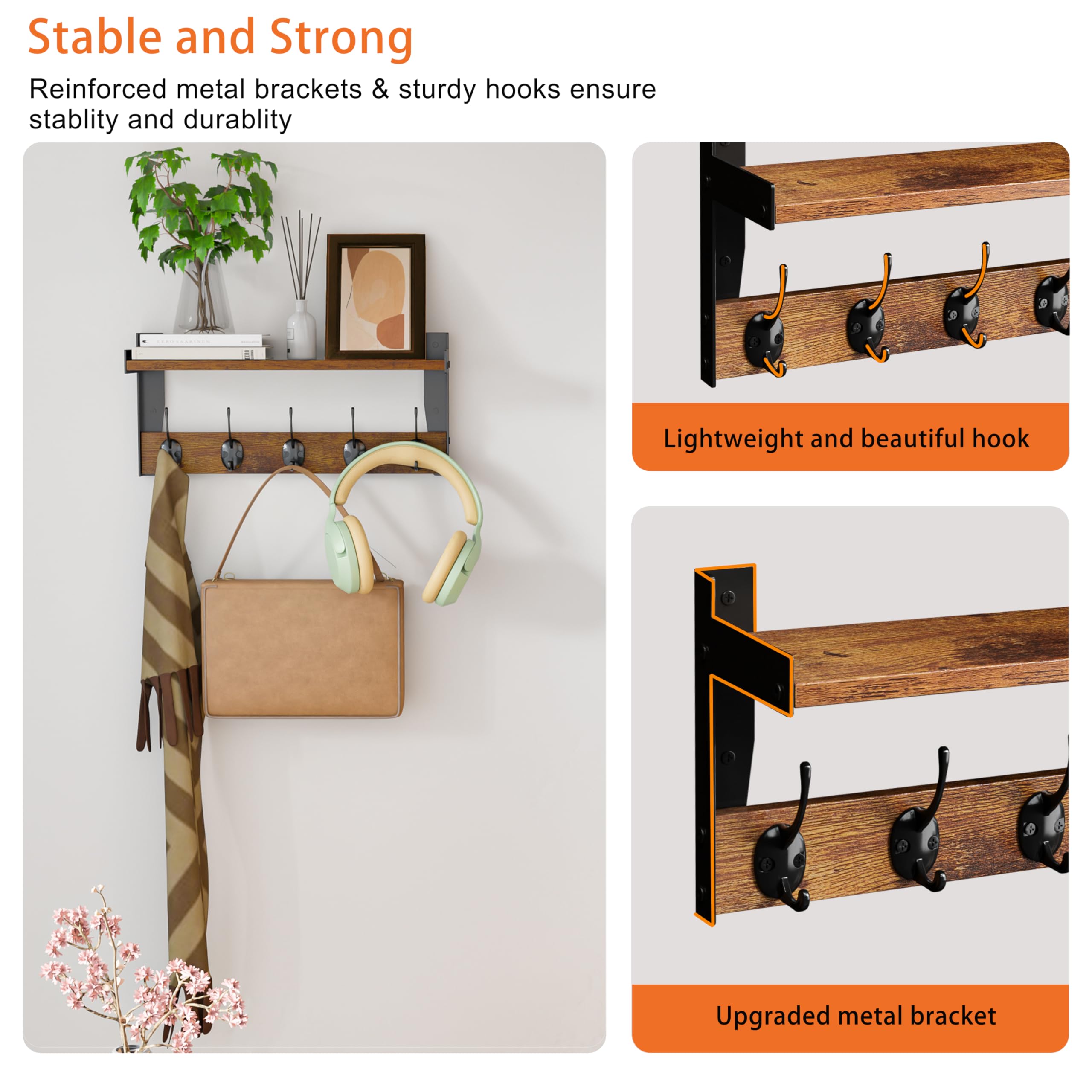FNBAR rustic shelf with black metal hardware adds farmhouse charm and organization