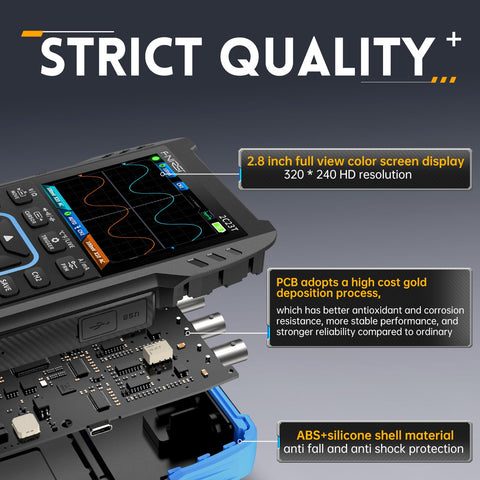 FNIRSI 2C23T multimeter readings for voltage, current, and resistance tests.