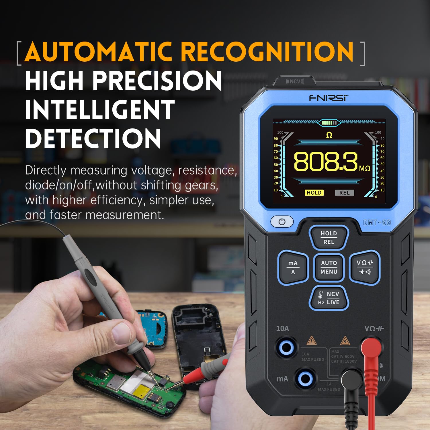 FNIRSI DMT-99 dual ceramic fuse protection enhances measurement safety