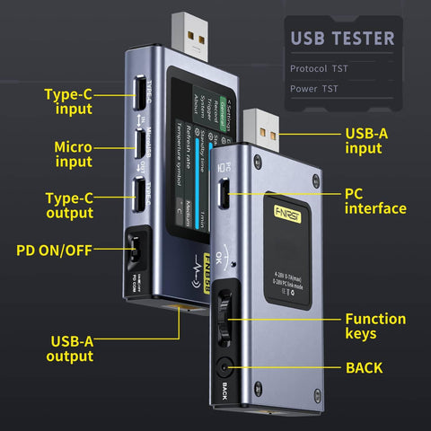 FNIRSI FNB58 wire resistance readout uses differential method for wire quality insight.