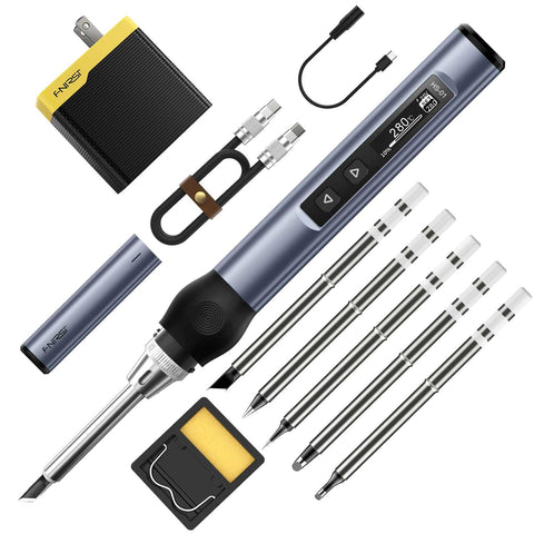 FNIRSI HS-01 front view of compact soldering iron for extended use.