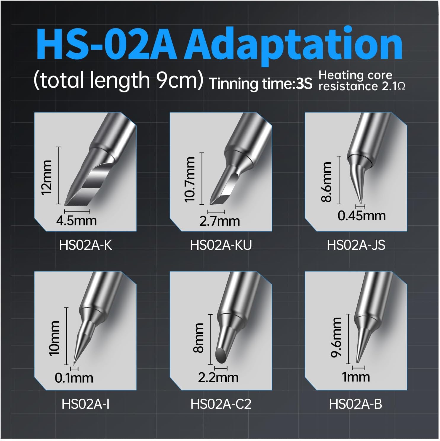 FNIRSI HS-02A tip kit supports diverse soldering tasks.