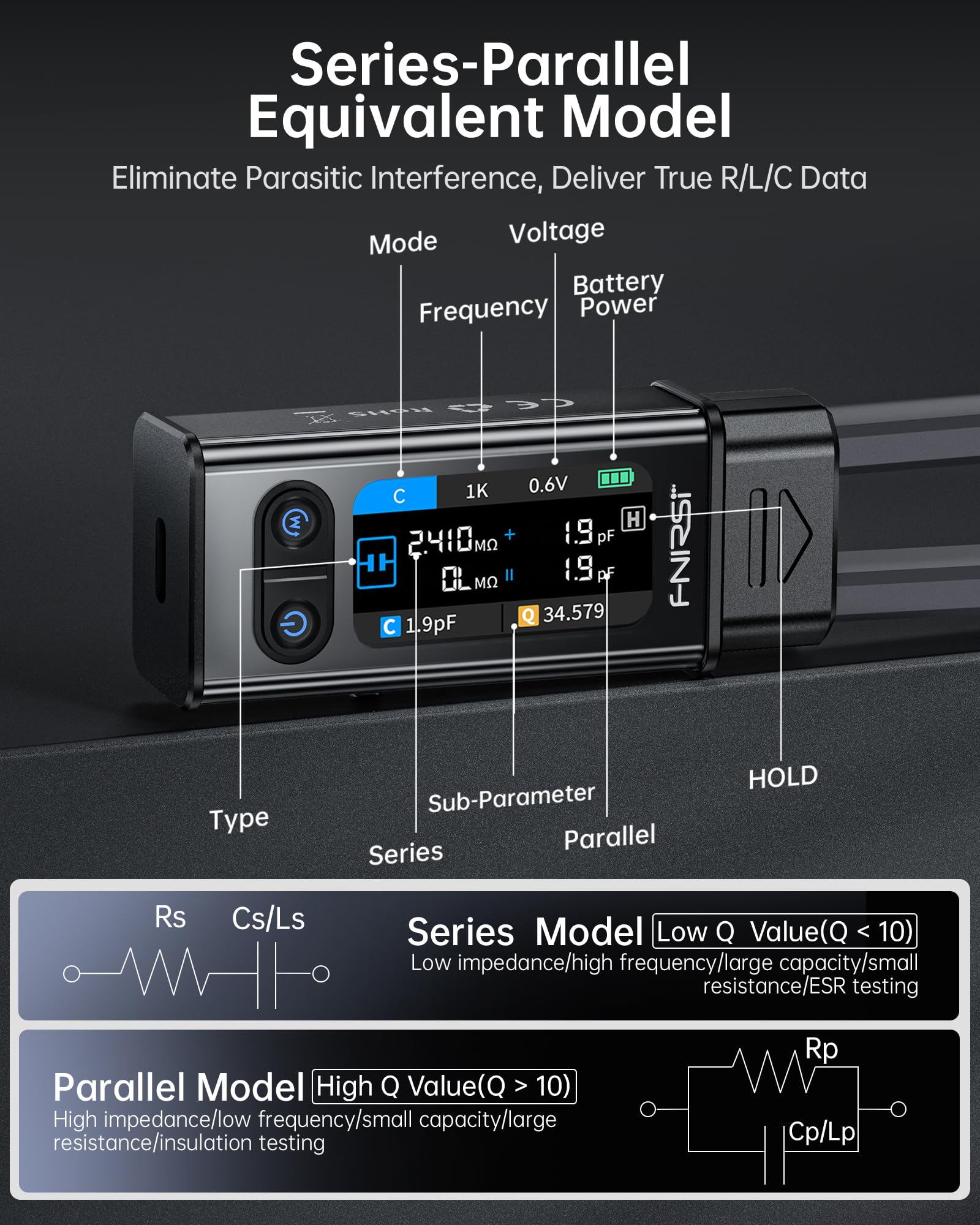 FNIRSI LCR-ST2 1.47-inch display for easy readouts