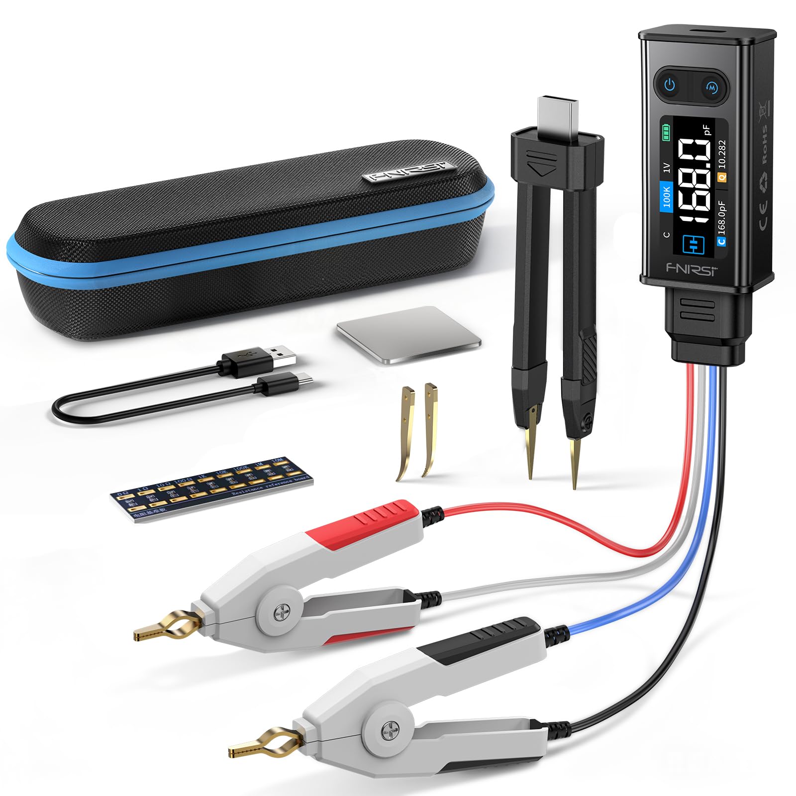 FNIRSI LCR-ST2 with Kelvin clips enables precise SMD and through-hole testing