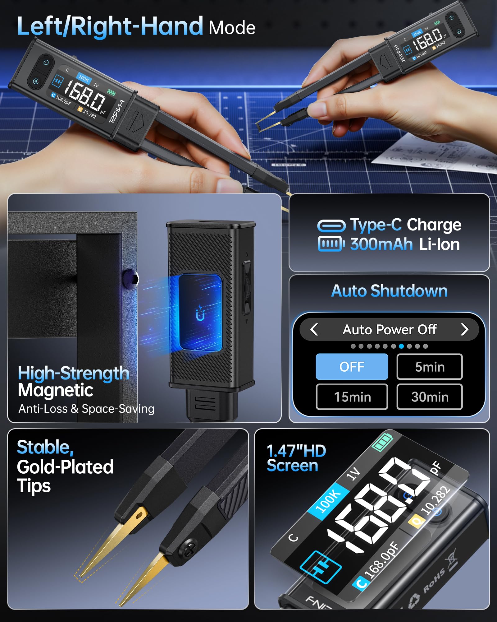FNIRSI LCR-ST2 supports SMD and through-hole testing in one tool