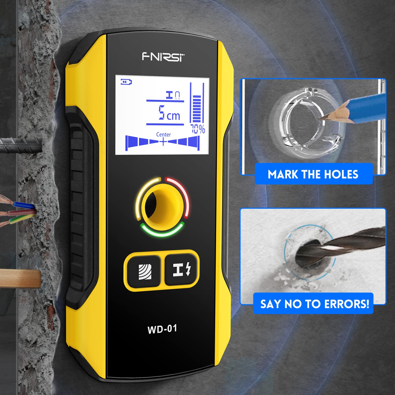 FNIRSI stud finder detects metal studs for secure wall anchors