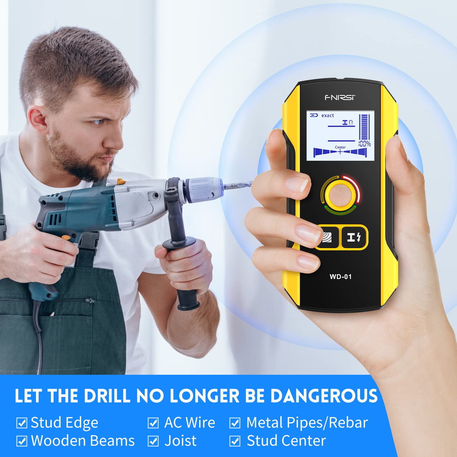 FNIRSI ferrous metal detection locates iron studs up to 4.7 inches