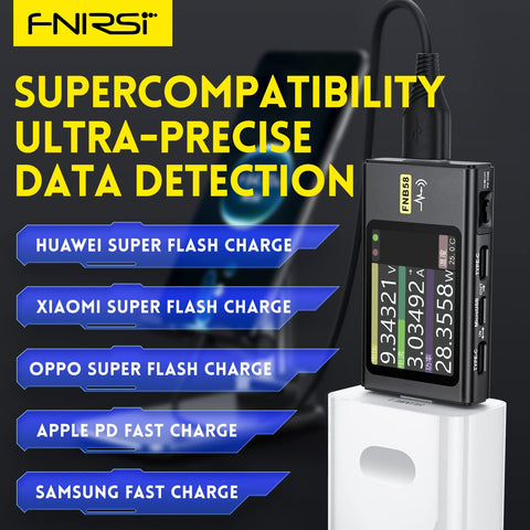 FNIRSI USB Tester voltage and current readings enable precise charger testing