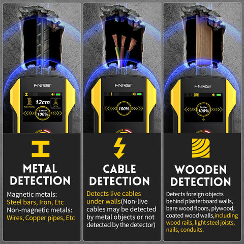 FNIRSI WD-02 detects wood studs behind walls for steady mounting.
