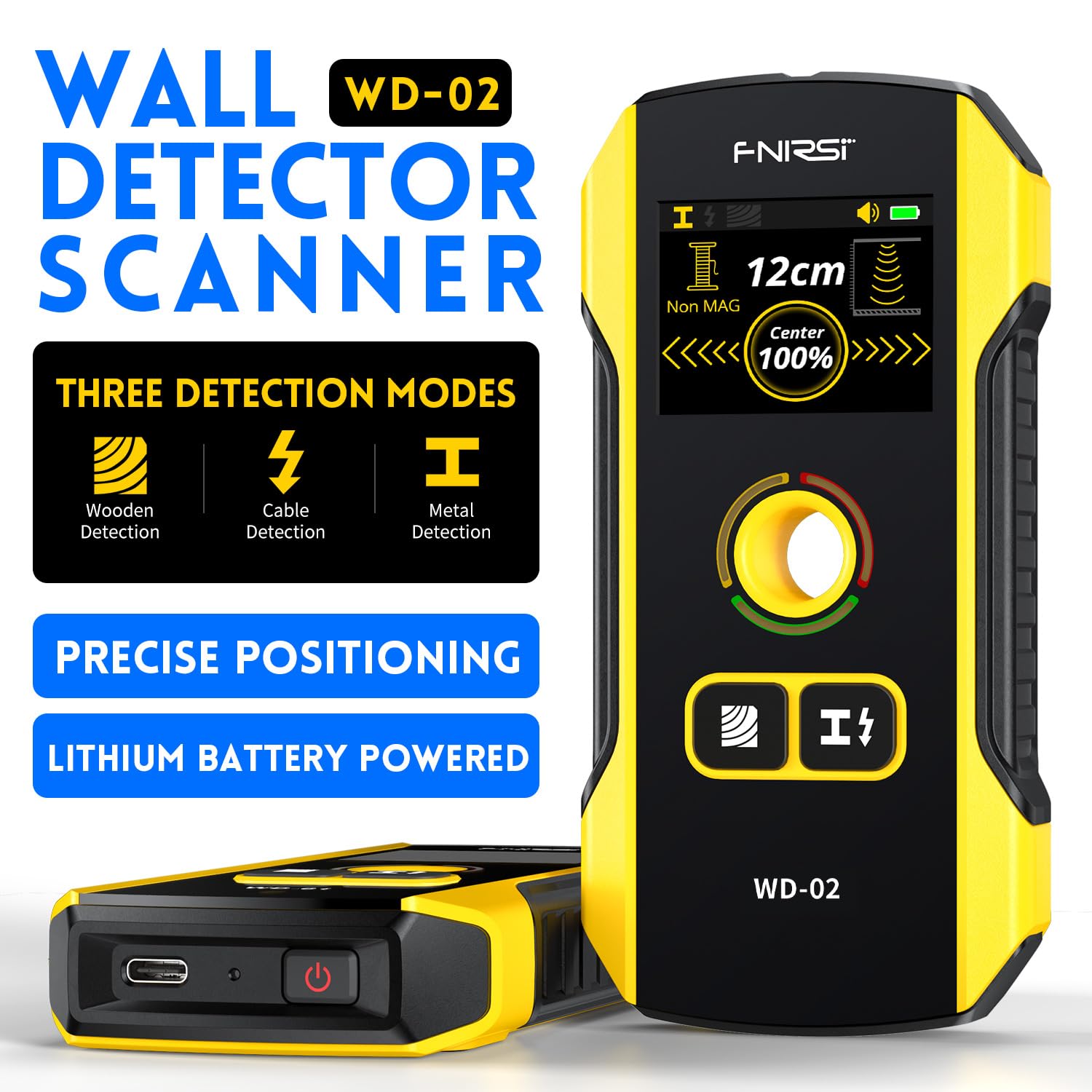 FNIRSI WD-02 LCD display detail shows detected locations for quick locating.