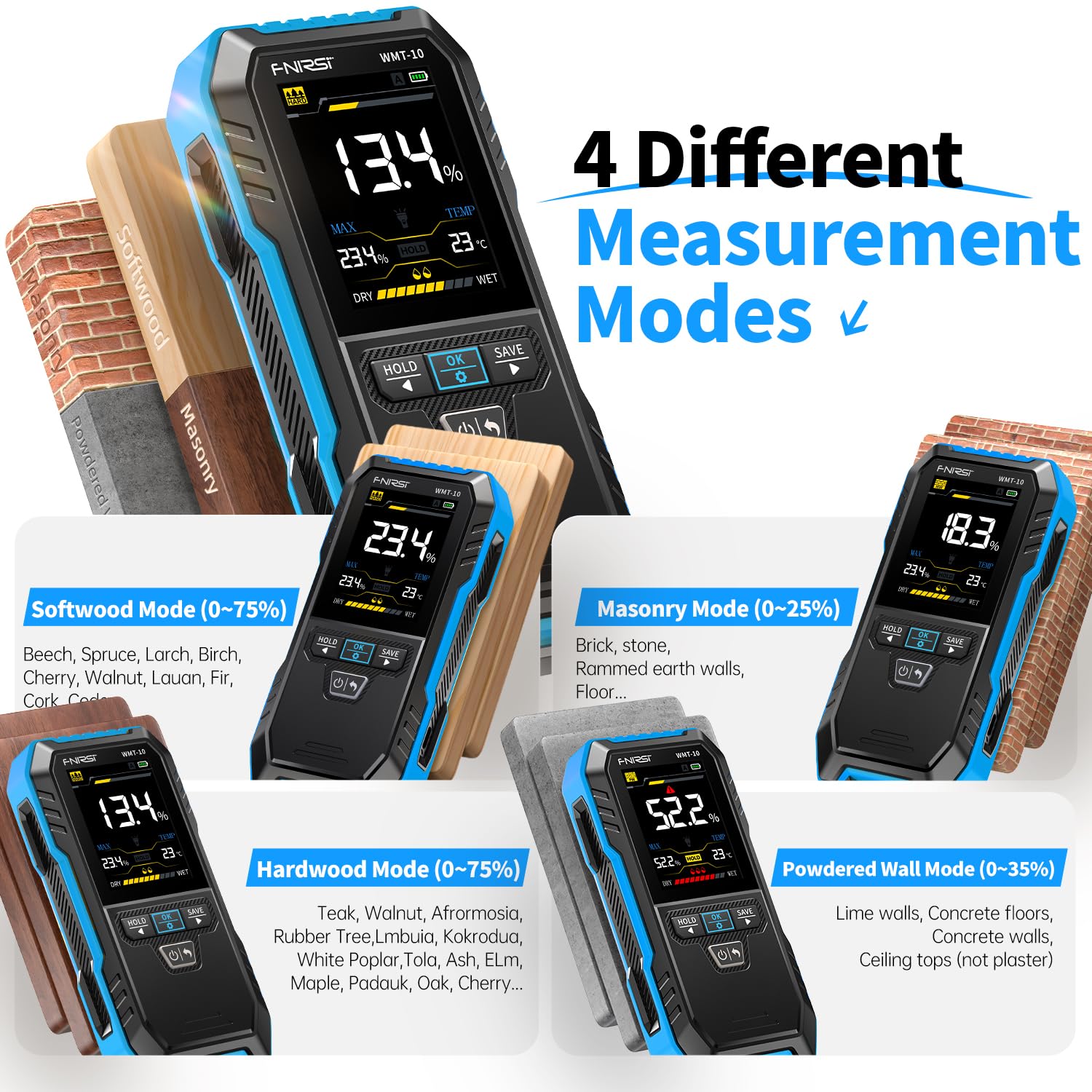 FNIRSI WMT-10 rechargeable pinless meter for easy moisture checks on the go