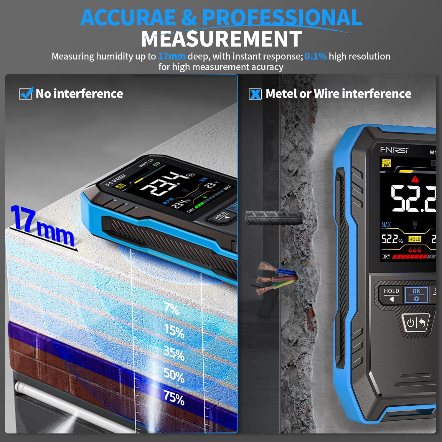 FNIRSI WMT-10 wall moisture detection on surface surfaces