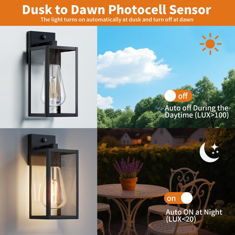 FNYUSLET outdoor light frame close-up showing rust-proof aluminum and glass.