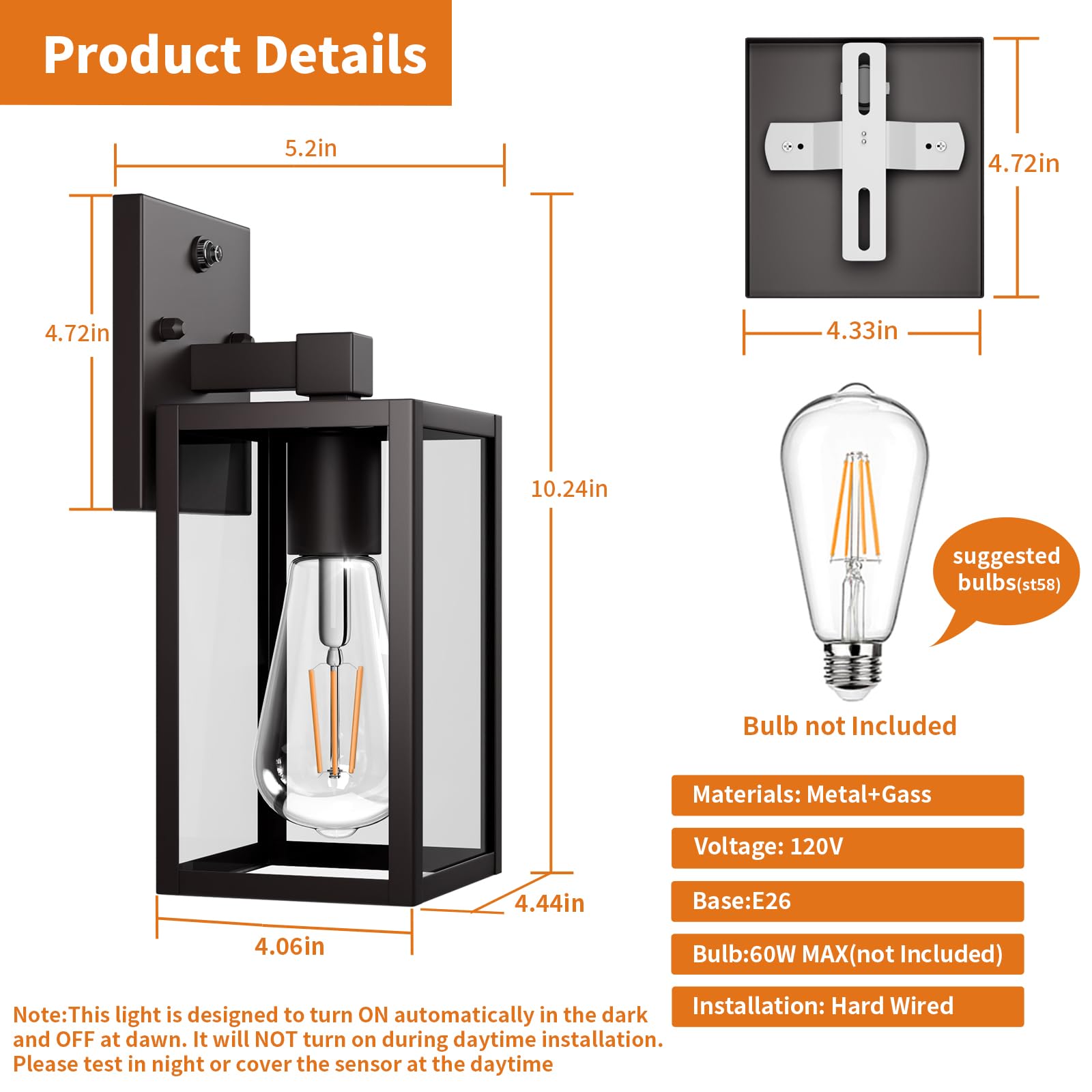 FNYUSLET porch light with E26 socket lets you customize brightness.