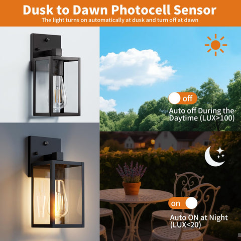 FNYUSLET exterior sconce in black finish adds modern curb appeal.