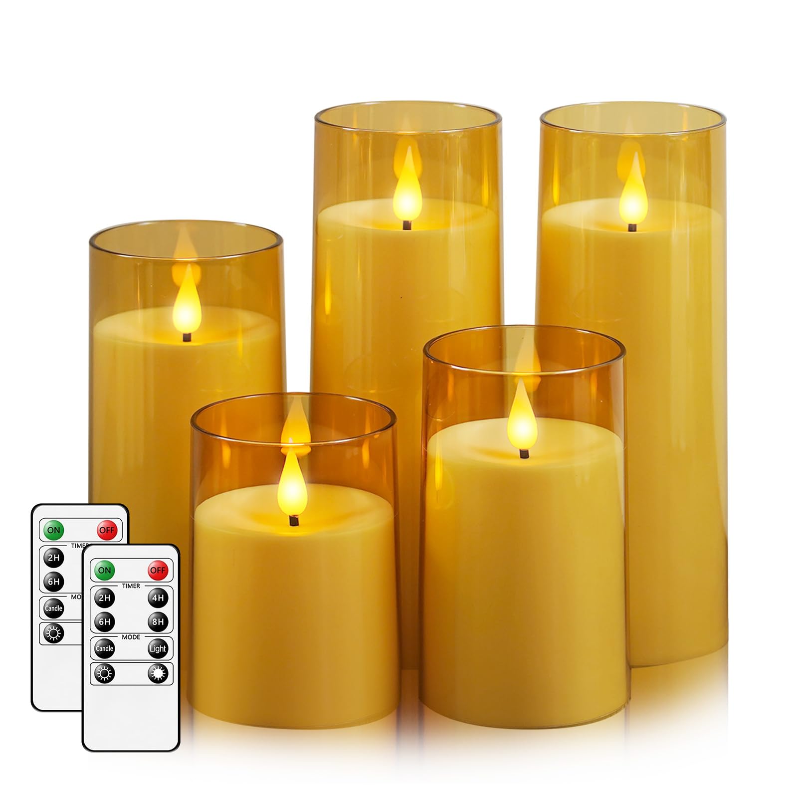 Fo32won amber LED flameless pillar candle with 3D flame for warm ambiance