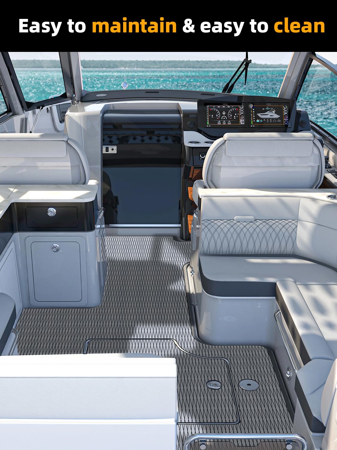 FOCEAN marine deck mat grey surface, saltwater resistant and heat-stable.