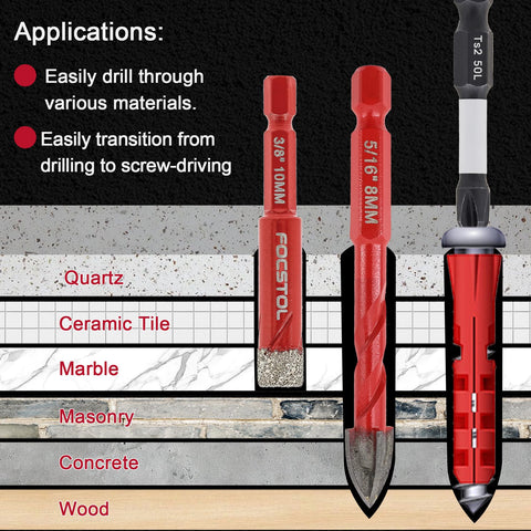 FOCSTOL diamond drill bits with cooling wax for efficient cutting in tile and stone.