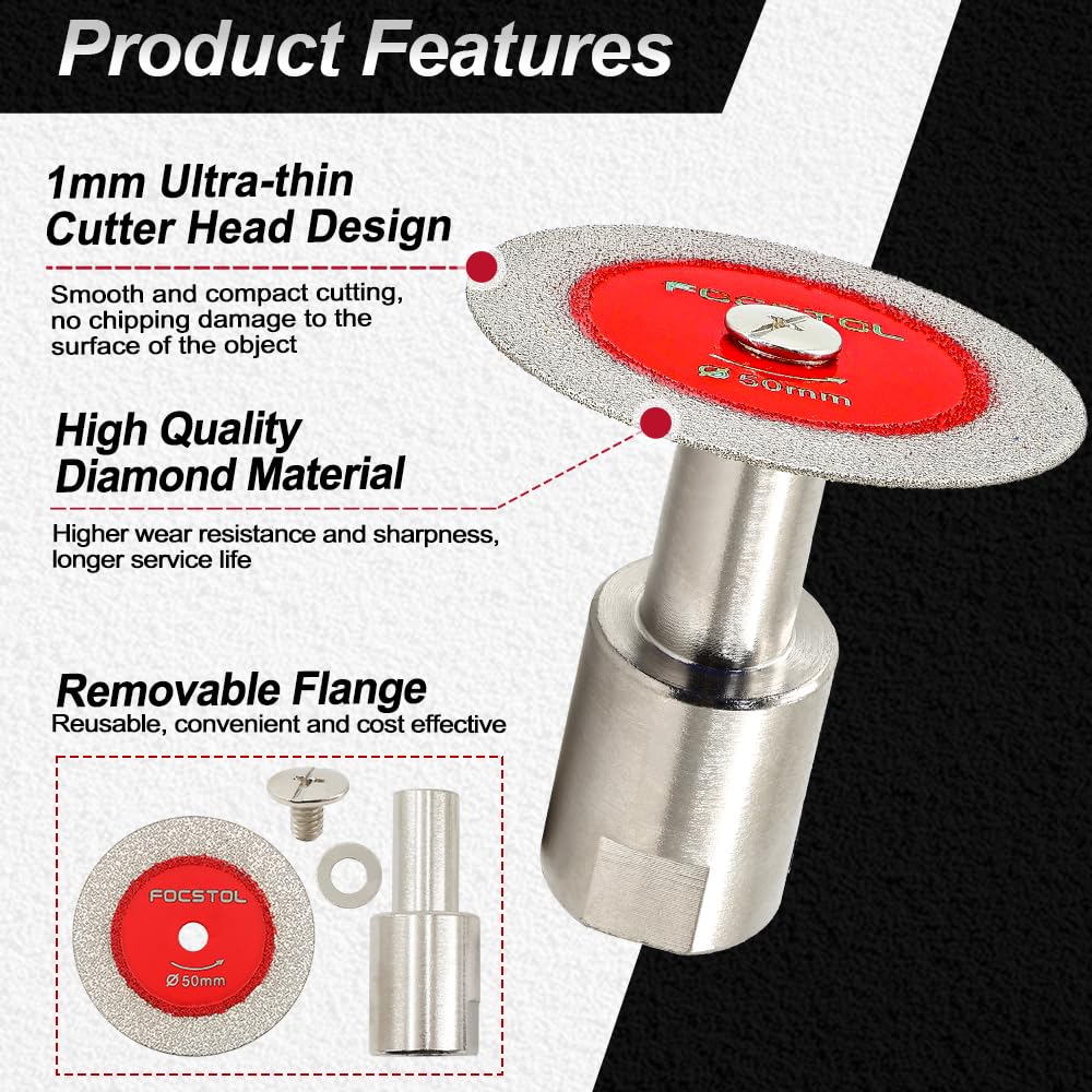 FOCSTOL mini diamond disc cutting demo on glass and tile.