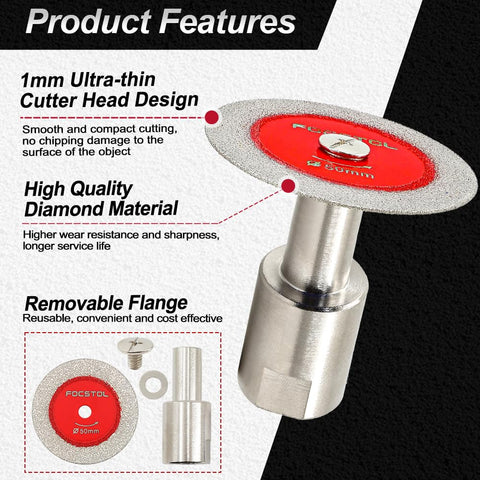 FOCSTOL mini diamond disc cutting demo on glass and tile.