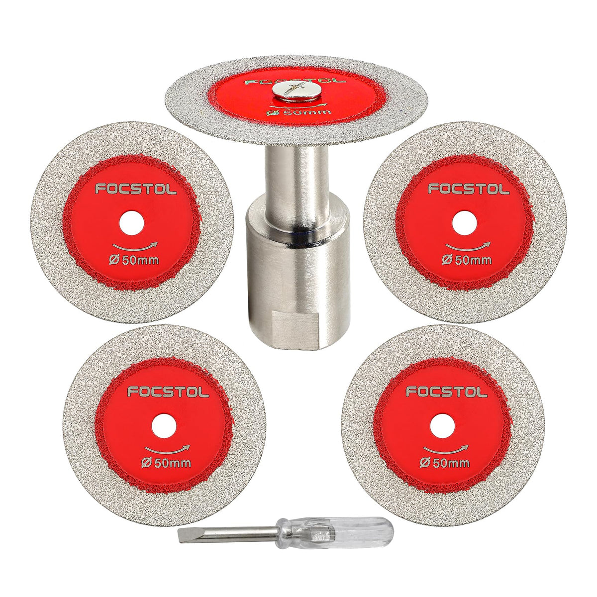 FOCSTOL mini diamond disc packaging shows contents for easy DIY projects.