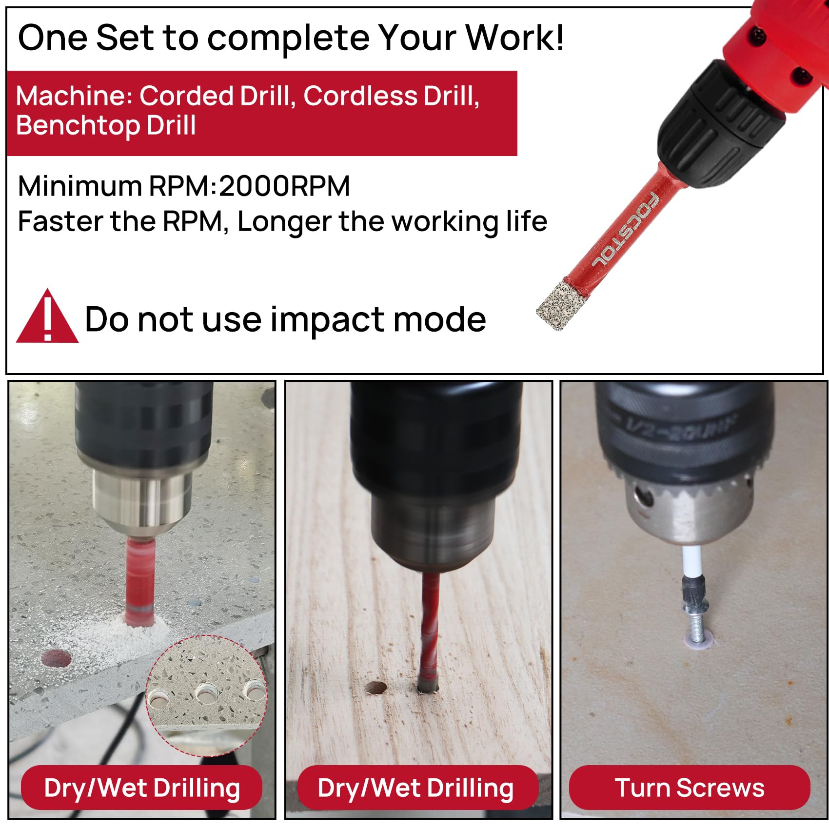 FOCSTOL quick-change hex shank enabling stable clamping and quick changes.