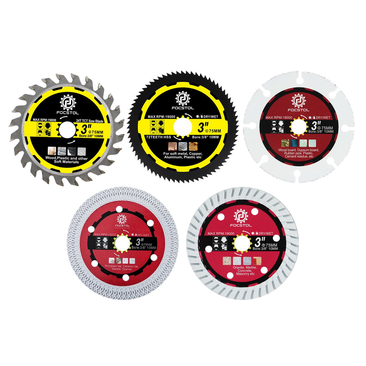 FOCSTOL tile blade for clean porcelain cuts on a compact grinder.