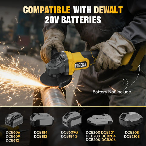 Fogera cordless angle grinder with 3-speed settings adapts to polishing, cutting, and grinding.