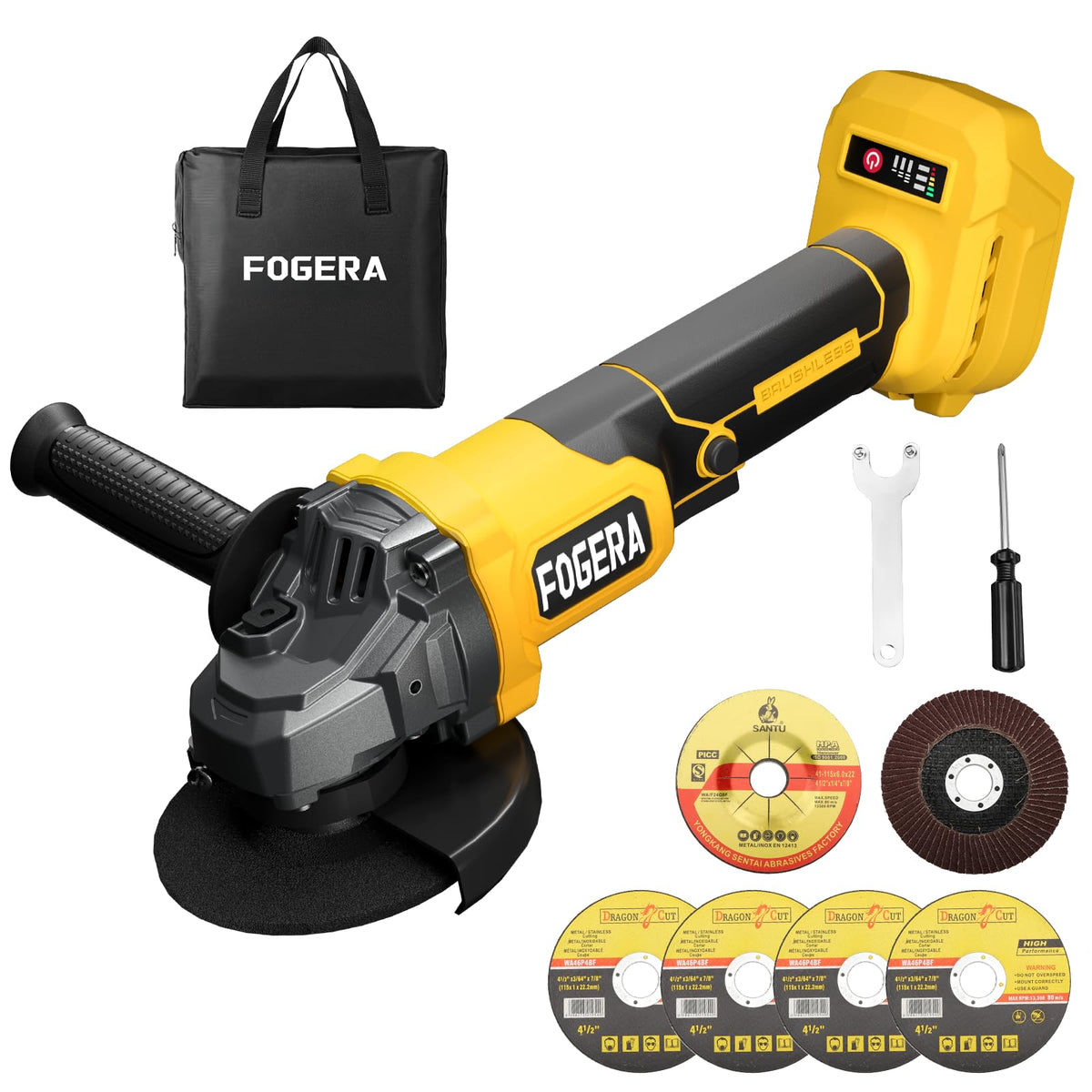 Fogera cordless angle grinder guard adjustment for safer grinding and cutting.
