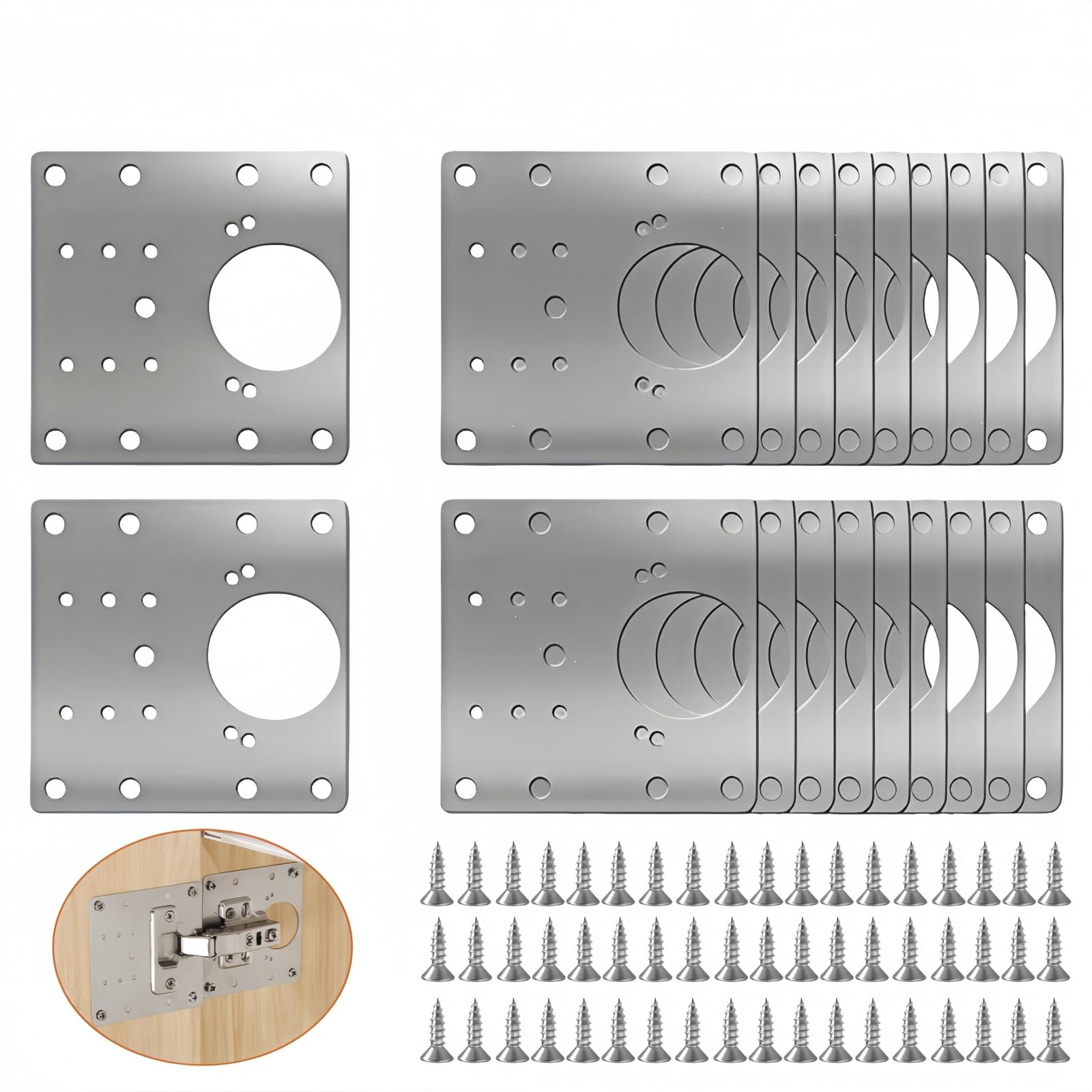 FOGZUVR hinge repair plate 20pcs kit aids quick cabinet hinge upgrades.