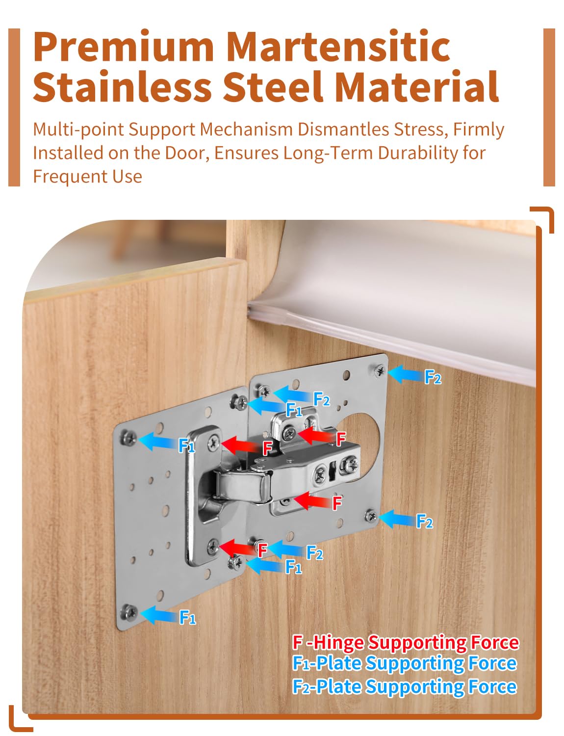 FOGZUVR stainless steel hinge plate edges are polished for smooth handling.