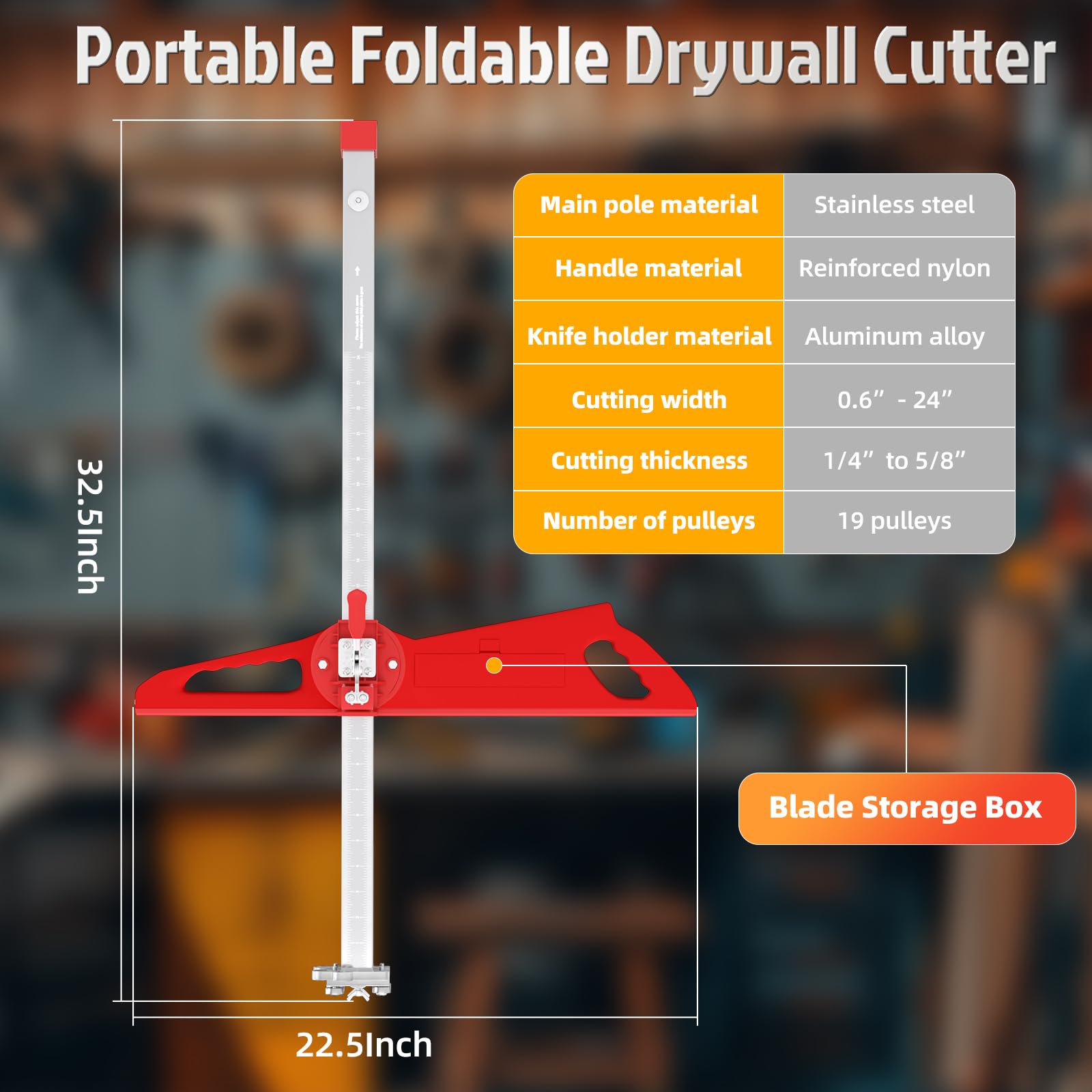 Foldable Drywall Cutter dual-positioning system keeps lines straight.