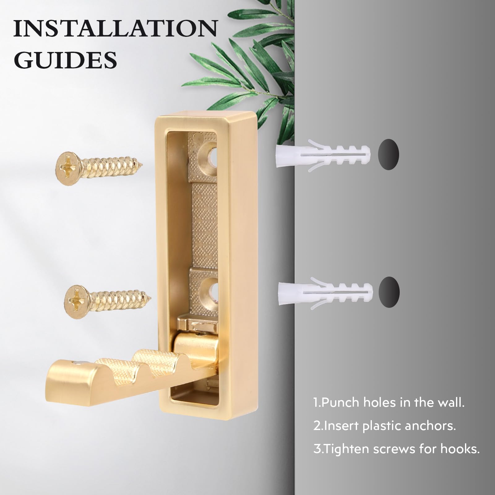 5PCS Foldable Gold Wall Hooks support heavy items like coats and backpacks.