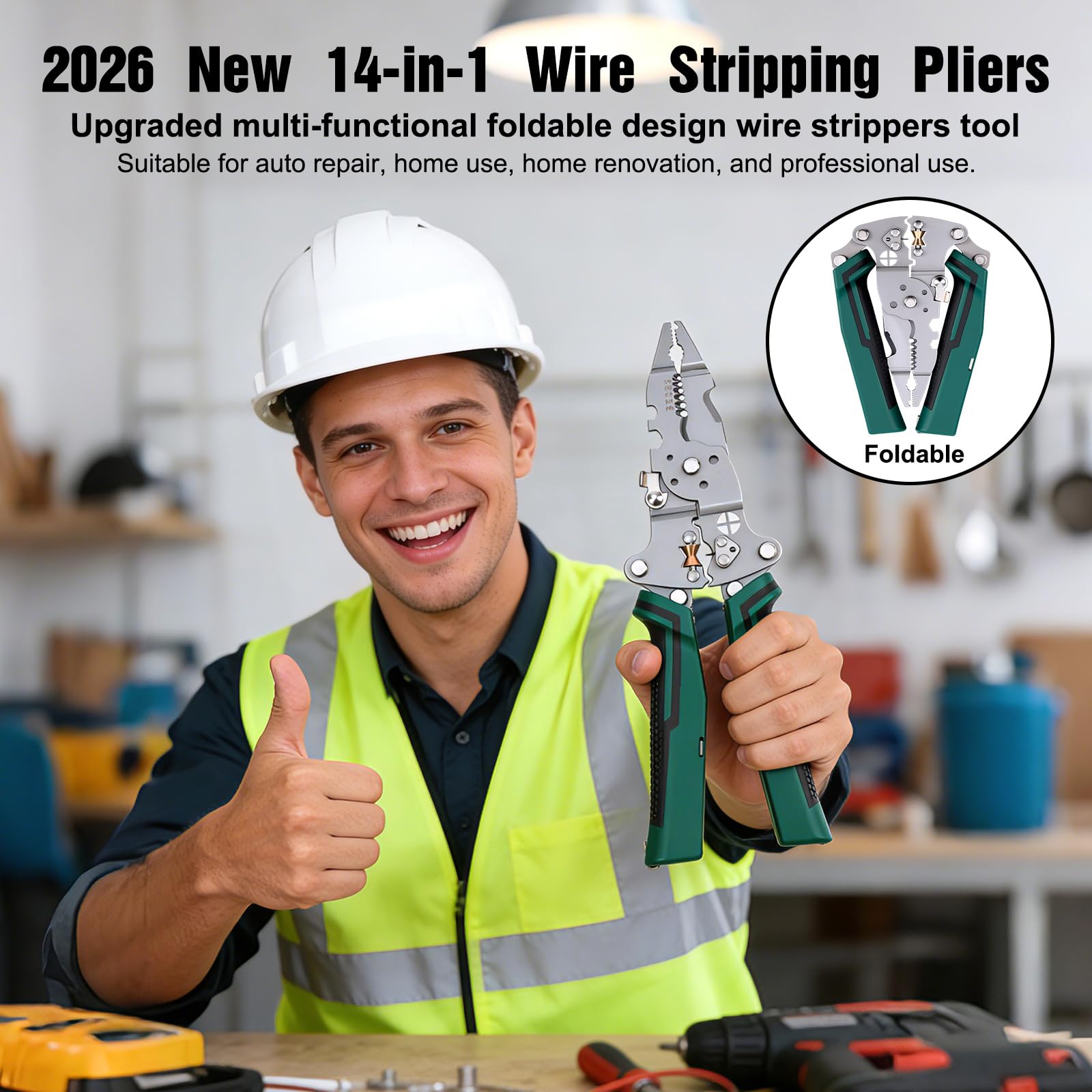 14 in 1 Folding Wire Stripper folded for compact storage and transport.