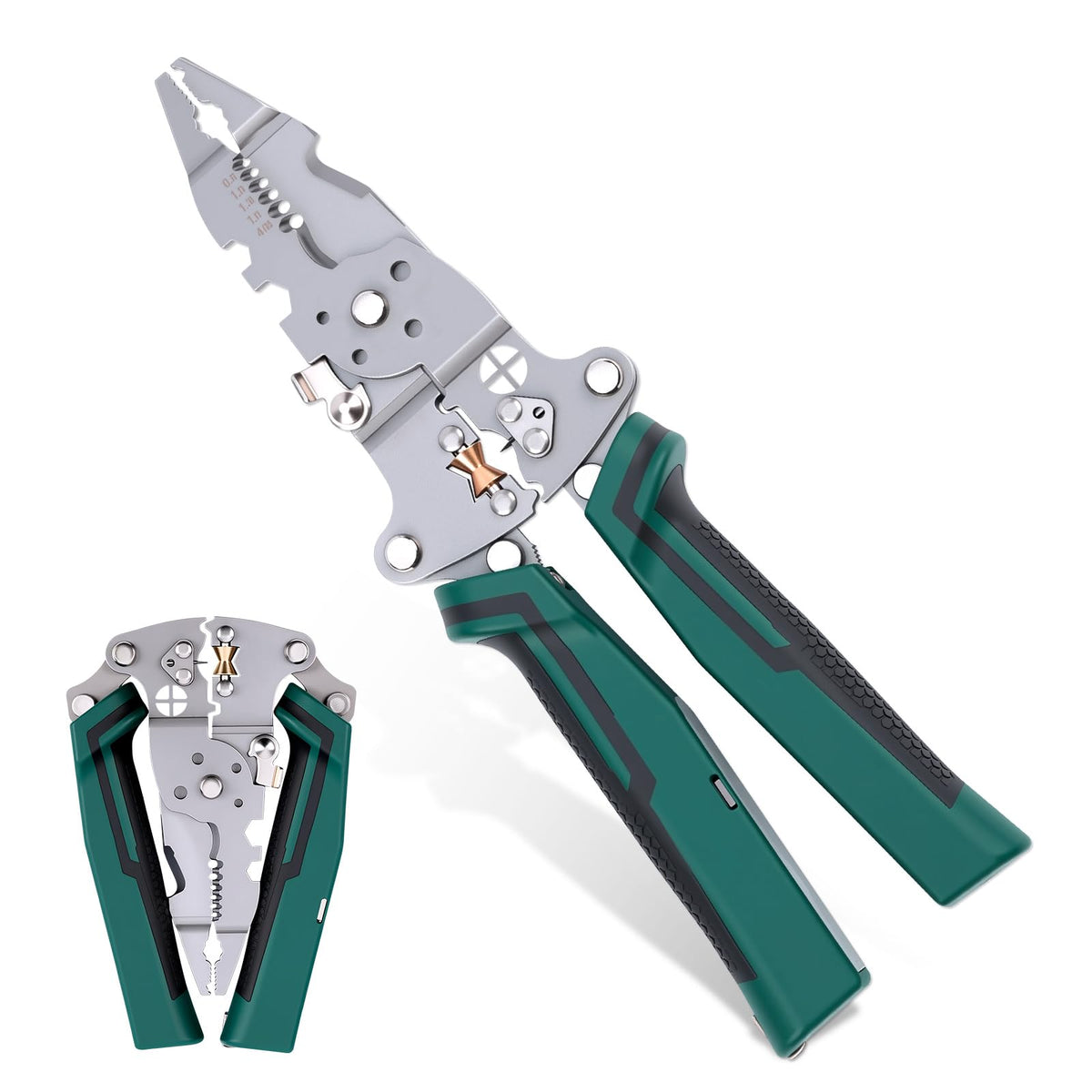 14 in 1 Folding Wire Stripper in open position showing compact design for easy handling.