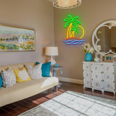 Folkive Bedroom palm tree neon creates a tropical retreat in any room.